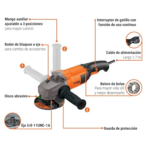 Truper ESMA-4-1/2A10, Esmeriladora angular 4-1/2" 1300 W profesional