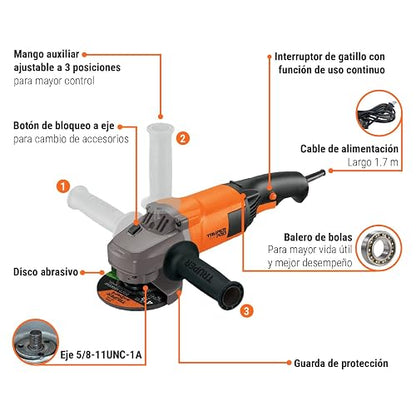 Truper ESMA-4-1/2A10, Esmeriladora angular 4-1/2" 1300 W profesional