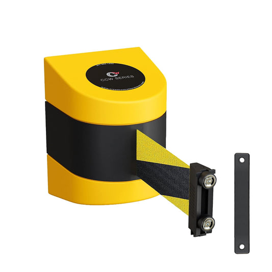 Crowd Control Warehouse WMB-230 Barrera Magnética Retráctil Montaje Pared Negro Amarillo 30 Pies