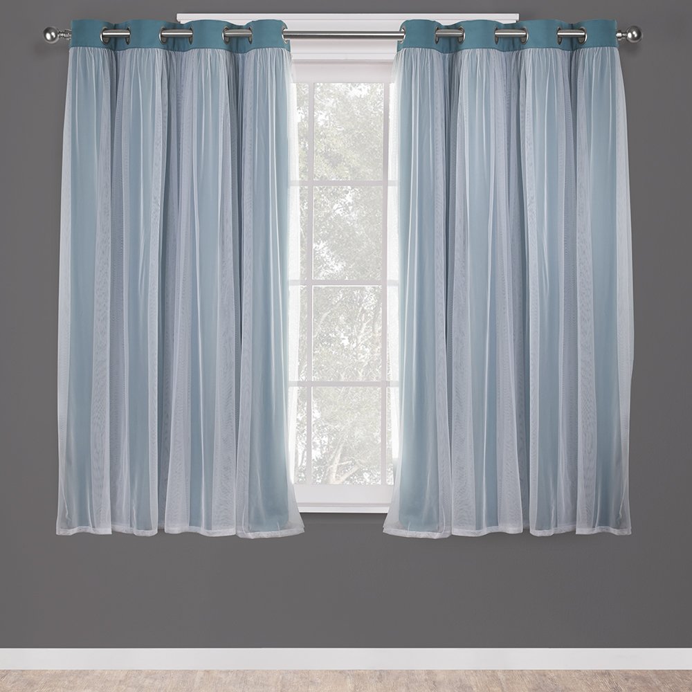 Exclusive Home Cortinas Talia con Ojales, Doble Capa - Turquoise - 132.1An x 160Al cm (2 Paneles)