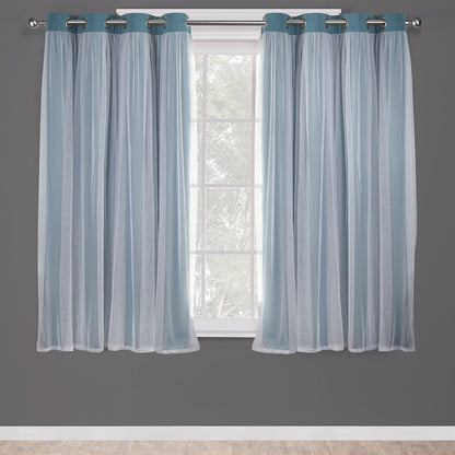 Exclusive Home Cortinas Talia con Ojales, Doble Capa - Turquoise - 132.1An x 160Al cm (2 Paneles)