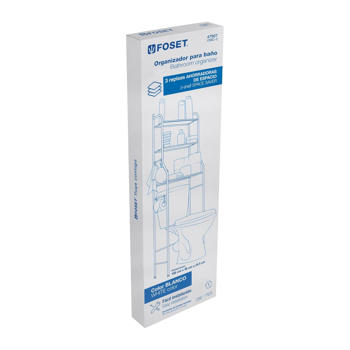 Foset OWC-3, Mueble organizador blanco para baño con 3 repisas