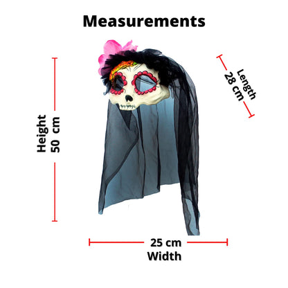 Catrina with Veil, Antifaz de Catrina con Velo, Ideal para Día de Muertos y Fiestas de Disfraces
