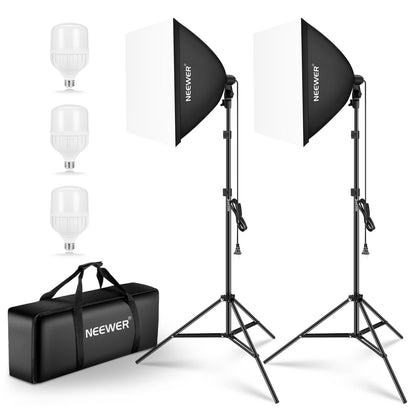 Neewer Kit de iluminación de Caja de luz Equivalente a 700 W, Paquete de 3 Bombillas LED con certificación UL de 5700 K, Cajas de luz de 24 x 24 Pulgadas con Enchufe E26, Kit de iluminación Continua