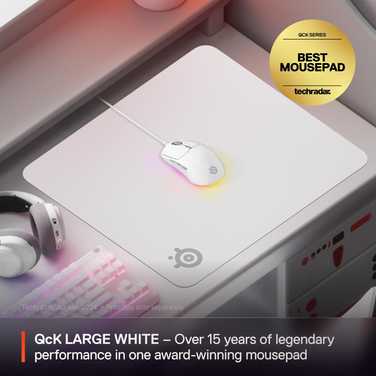 SteelSeries QcK Mouse Pad de Tela para Gaming – Superficie Exclusiva microtejida – Optimizado para sensores de Gaming – Máximo Control – Tamaño L – Color Blanco