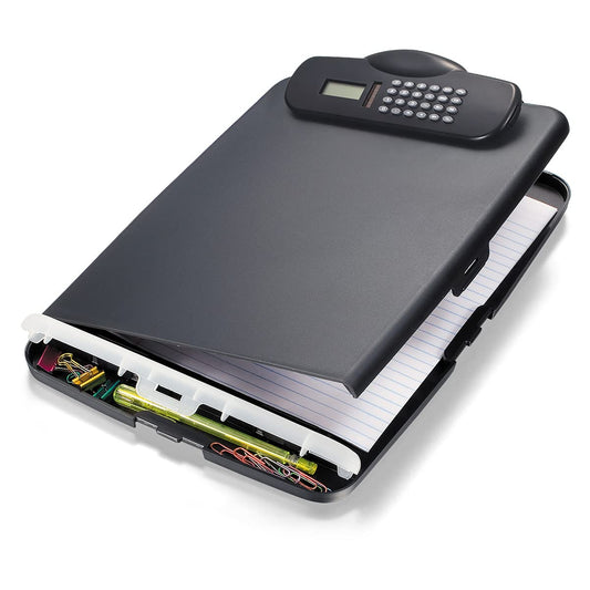 Officemate 83306 Slim Clipboard Box with Calculator, charcoal