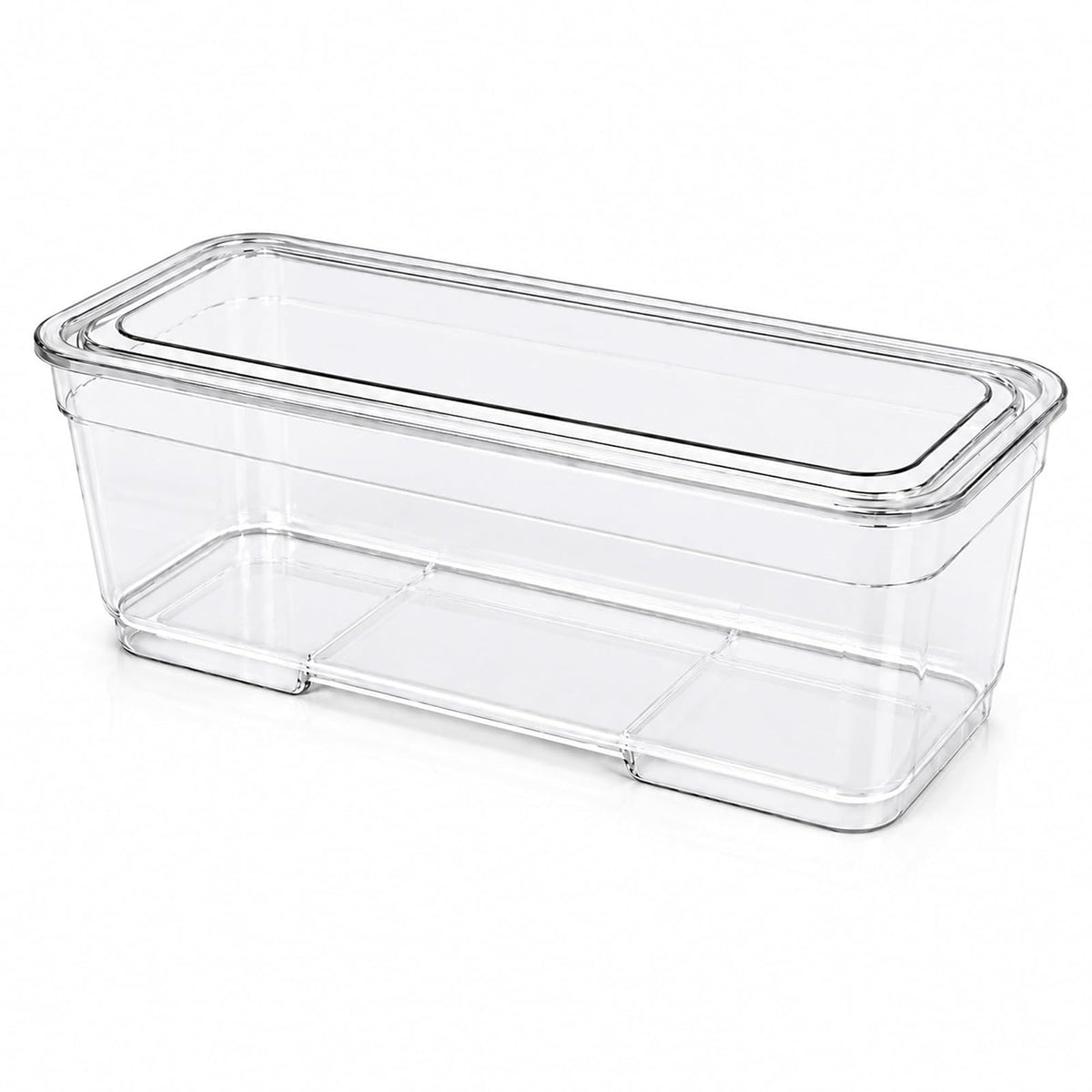 AB Designs Paquete de basura, [6] cajas de almacenamiento organizadoras largas para el hogar con tapas, translúcidas transparentes