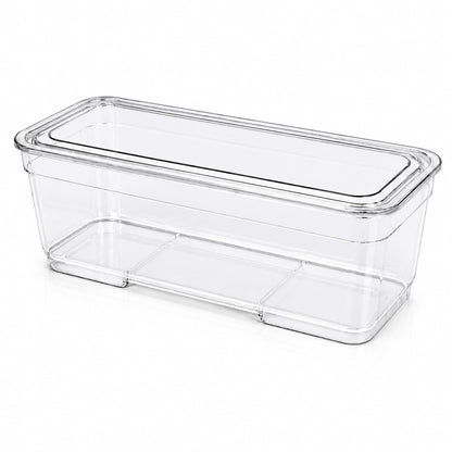 AB Designs Paquete de basura, [6] cajas de almacenamiento organizadoras largas para el hogar con tapas, translúcidas transparentes