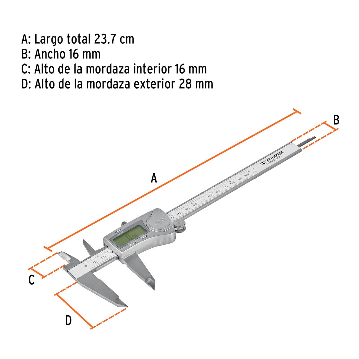 Truper CALDI-6MP, Calibrador digital de 6", milimétrico y standard
