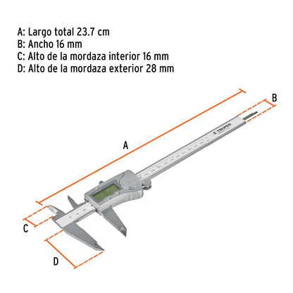 Truper CALDI-6MP, Calibrador digital de 6", milimétrico y standard