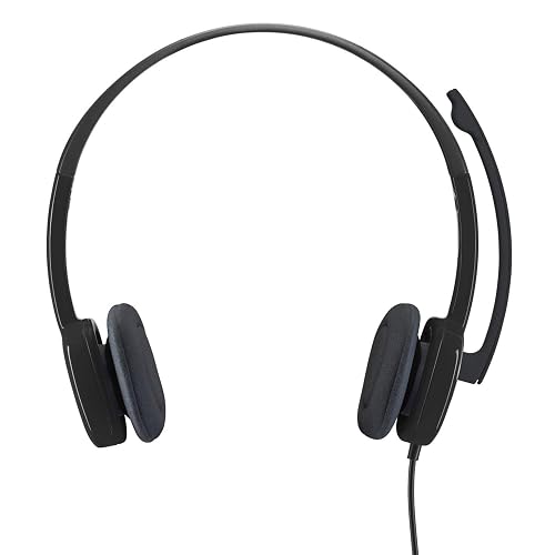 Logitech H151 Diadema con Cable, Sonido Estéreo con Micrófono Giratorio, Jack 3,5mm, Controles Integrados, PC/Mac/Portátil/Tablet/Smartphone - Negro