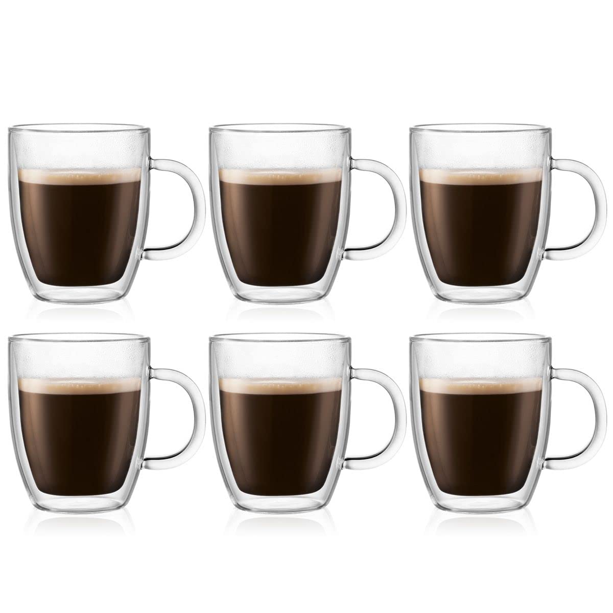 Bodum Bistro Taza de Vidrio para Café - 6 Unidad (Paquete de 1) - Taza de doble pared