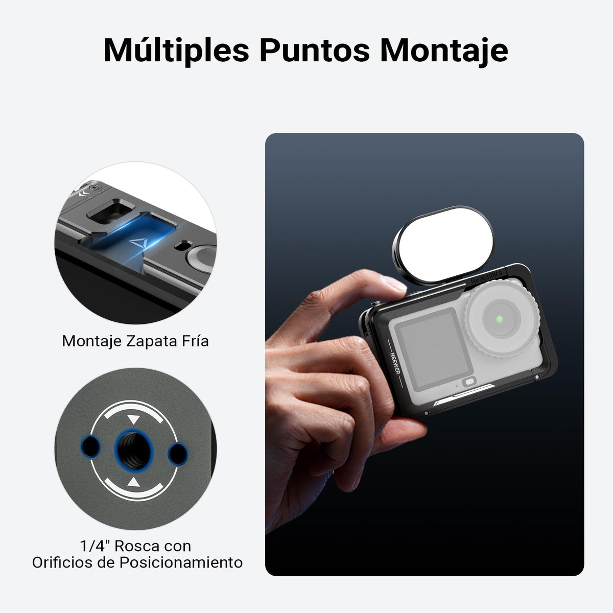 NEEWER - Jaula de cámara para Osmo Action 6, estabilizador Ligero de Metal con Zapato fría y Rosca de 1/4 Pulgadas, Compatible con dji Mic Adaptador magnético de liberación rápida, Accesorios de