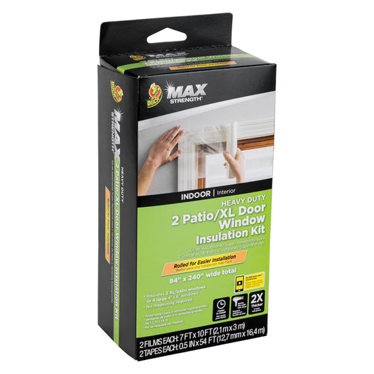 Duck MAX Strength - Kit de aislamiento de ventana, kit de sellado de ventana de invierno para puertas de patio y ventanas grandes, aislante de película retráctil resistente, instalación en interiores,