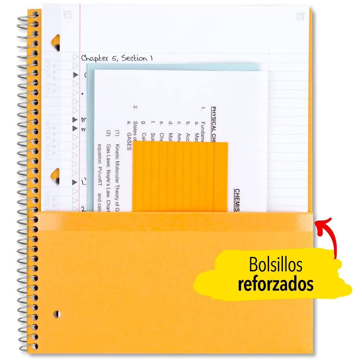 Five Star cuaderno de espiral, 5 materias, con renglones, 200 hojas de papel, 27.9 cm x 21.59 cm, Verde, 1 paquete