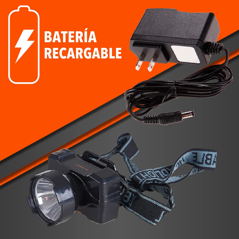 Tecnolite - Linterna Led Recargable para Cabeza, Con Baterías, Luz Led, En Color Negro 8 hrs de Uso, 80 Lumens, 60 m. de Distancia, 1 W, 5 VCD, Luz de Día 6 5000 k, Aplicación Portátil