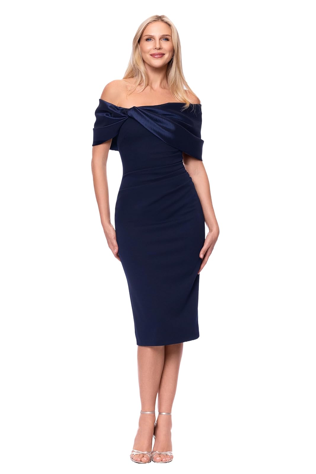 Betsy & Adam Scuba Crepe and Taffeta Off The Shoulder Knee Length Dress Vestido para ocasión Especial Mujer