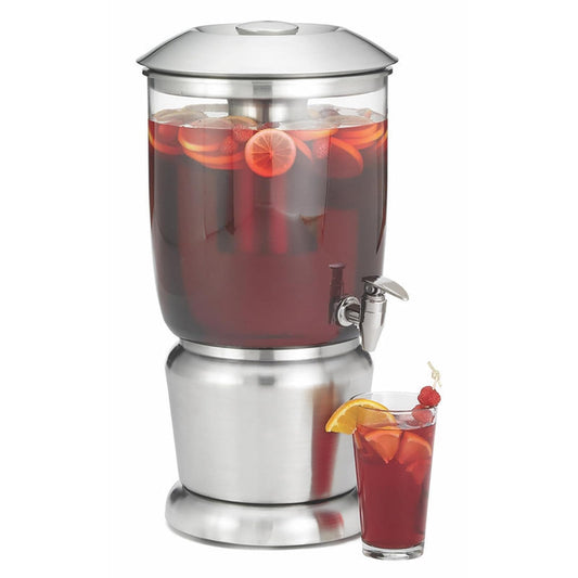 TableCraft 75 - Dispensador de bebidas de 2.5 galones con infusor de frutas y soporte, Tritan y acero inoxidable cepillado, dispensador de bebidas frías para catering y uso doméstico