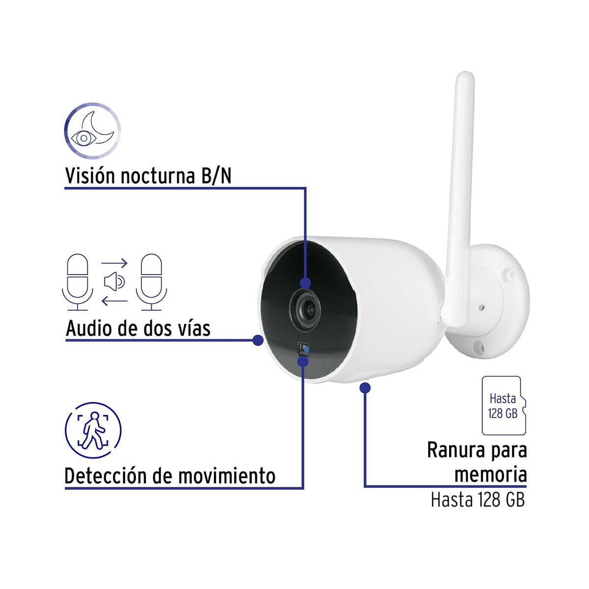 Volteck CTV-21W, Cámara WiFi Tipo Bala 2 MP detección de Movimiento