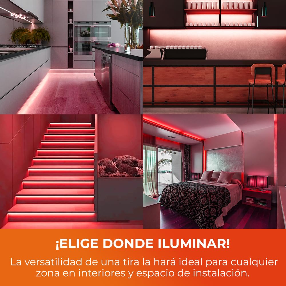 Tecnolite - Tira LED 5 Metros 12 W Luz Roja, Interiores, Plug and Play, No atenuable, Recortable