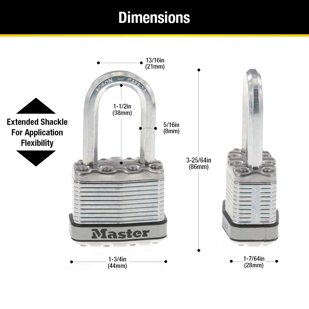 Master Lock M1XKADCCSEN Magnum Candado laminado, 4.45 cm de ancho, acero de 0.8 cm, 2.54 cm de distancia al grillete, Paquete de 4, 1-1/2 Inch Shackle