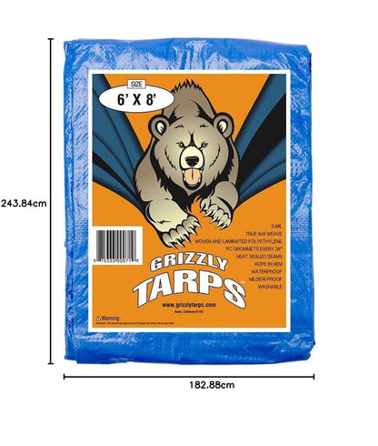 Grizzly Tarps GTRP68 6-Feet X 8-Feet Blue Multi-Purpose 6ml Cubierta impermeable de lona de polietileno con tienda de campaña Refugio Lona de camping by Grizzly Tarps