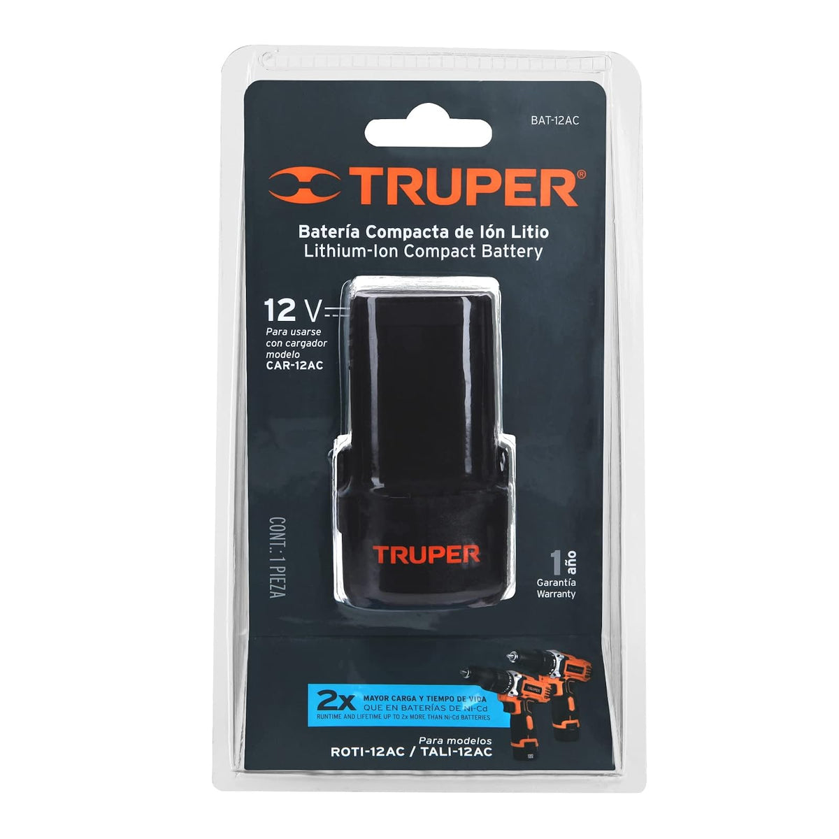 Truper BAT-12AC, Batería ión litio, 12 V para taladro TALI-12AC