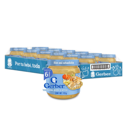 Papilla Gerber Etapa 2 Pollo Verduras y Arroz 113g, Paquete de 12