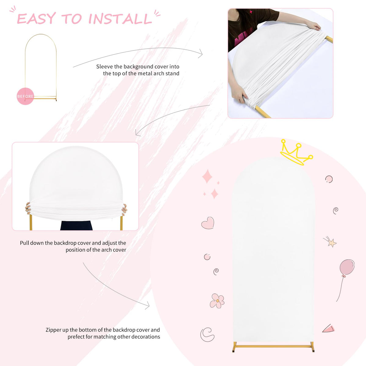 SoarDream - Funda de Arco de Boda de 7.2 pies, de Elastano Blanco, para Arco, para Boda, Cubierta de Arco de Chiara, Tela elástica para Novia, Baby Shower, cumpleaños, Fiesta de cumpleaños