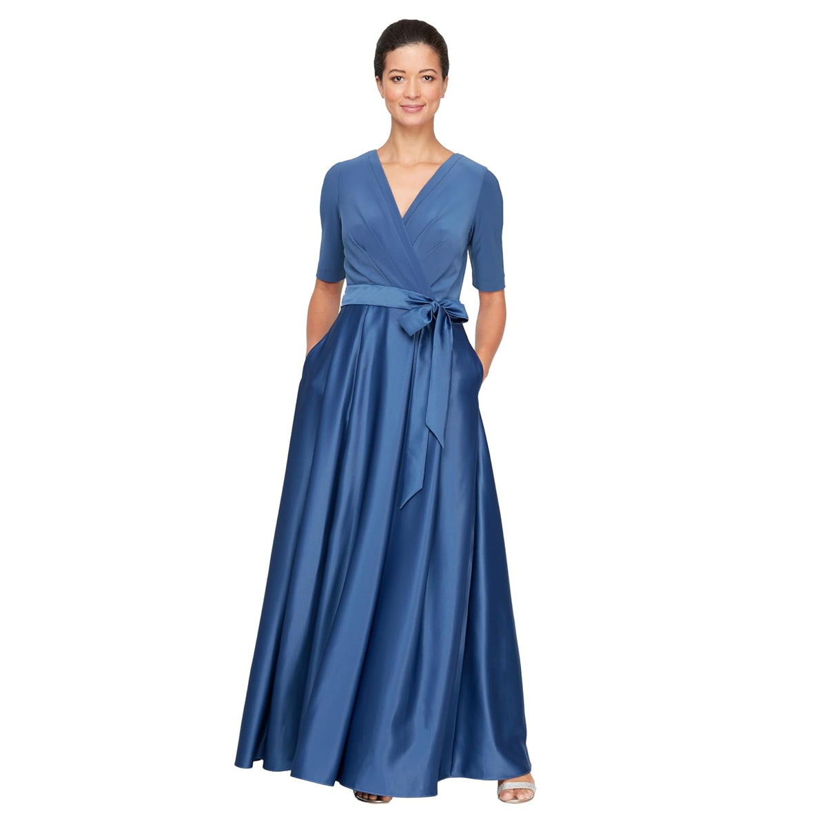 Alex Evenings Vestido de Baile de satén con Bolsillos (tamaño pequeño y Regular) Vestido para ocasión Especial para Mujer