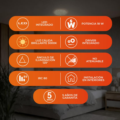 Tecnolite - Lámpara de Techo Plafón LED 18 W, Luz Cálida Brillante, No atenuable