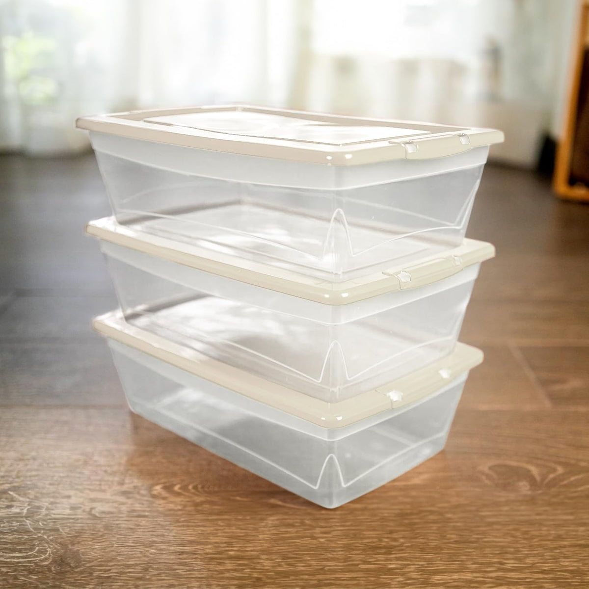 Guateplast Contenedores de Almacenamiento de Plástico 6Qt | Juego de 6 contenedores, 6 litros, color marfil, con tapa, apilables