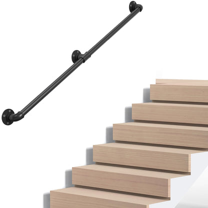 Pasamanos de escalera de tubería industrial, de metal para montaje en pared para escalones interiores y exteriores, hierro galvanizado negro, estilo clásico de granja, soporte resistente
