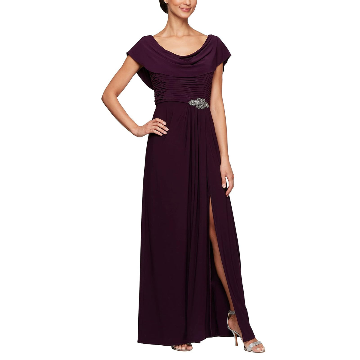 Alex Evenings Long Cowl Neckline Mother of The Bride Dress, Formal Event Gown (Petite and Regular Sizes) Vestido para ocasión Especial Mujer