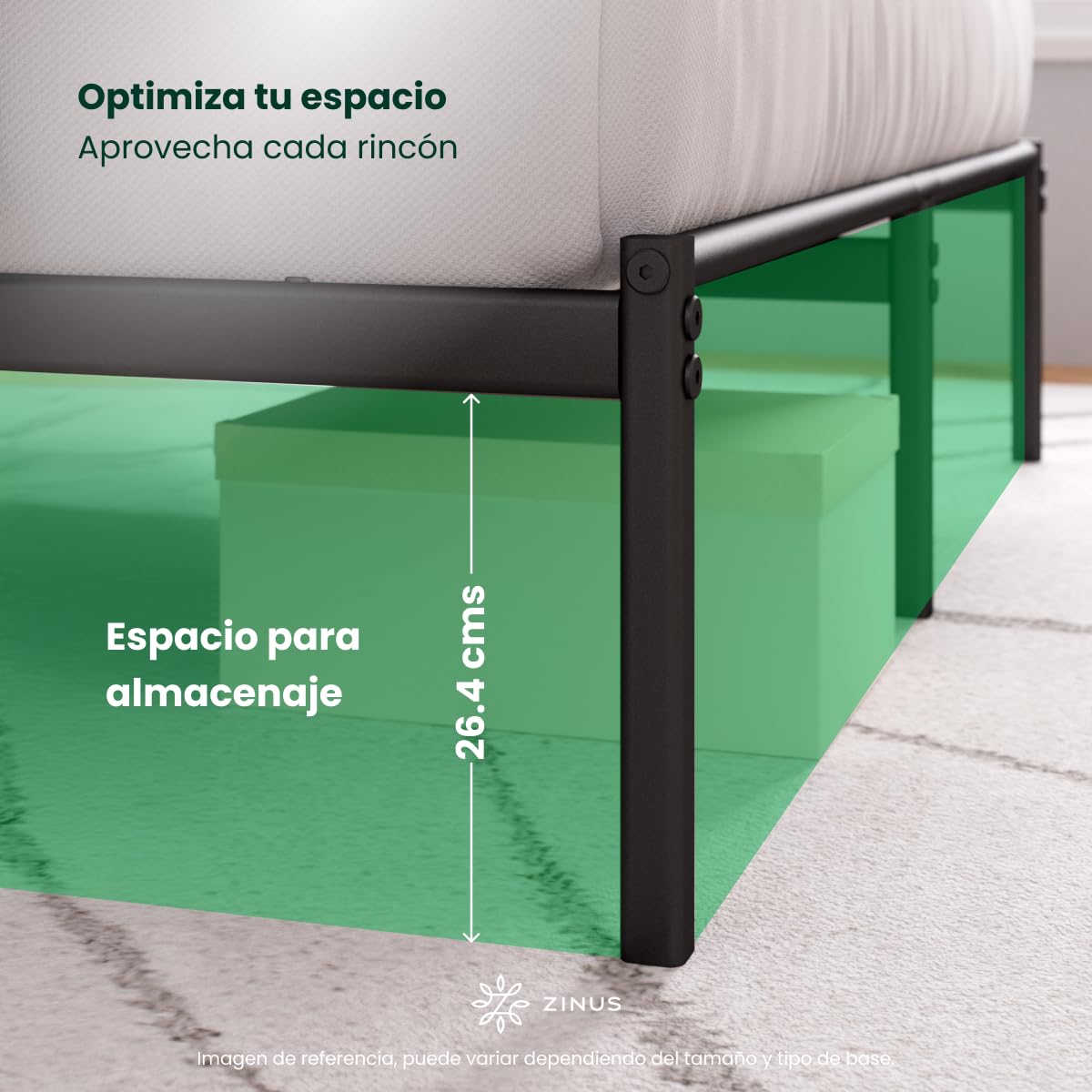 Zinus Florence | Base de Cama con Cabecera Metálica Individual Color Negro Estilo Moderno Base Resistente de Fácil Armado | Embalaje en Caja