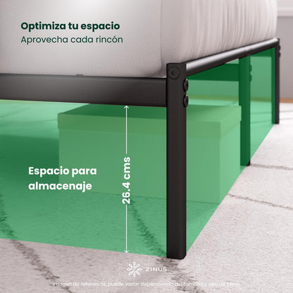 Zinus Florence | Base de Cama con Cabecera Metálica Individual Color Negro Estilo Moderno Base Resistente de Fácil Armado | Embalaje en Caja
