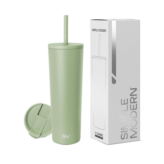 Simple Modern Vaso Térmico con Popote y Tapa | Botella de Agua o Taza de Café Reutilizable de Acero Inoxidable para Viajes | Regalo para Mujeres y Hombres | Classic | 830ml | Meadow Mist