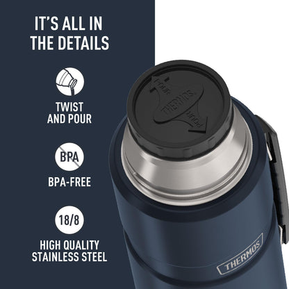 THERMOS Stainless King - Botella de bebidas aislada al aspiradora, 66 onzas, color azul medianoche
