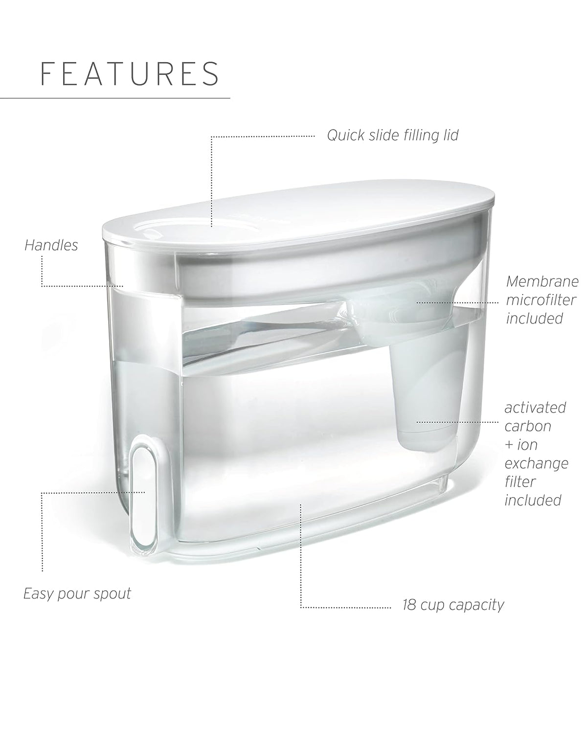 LifeStraw Home: Dispensador de filtro de agua, 18 tazas, azul medianoche, sin BPA para protección contra contaminantes del agua del grifo, incluidas bacterias, parásitos, microplásticos, plomo, mercu