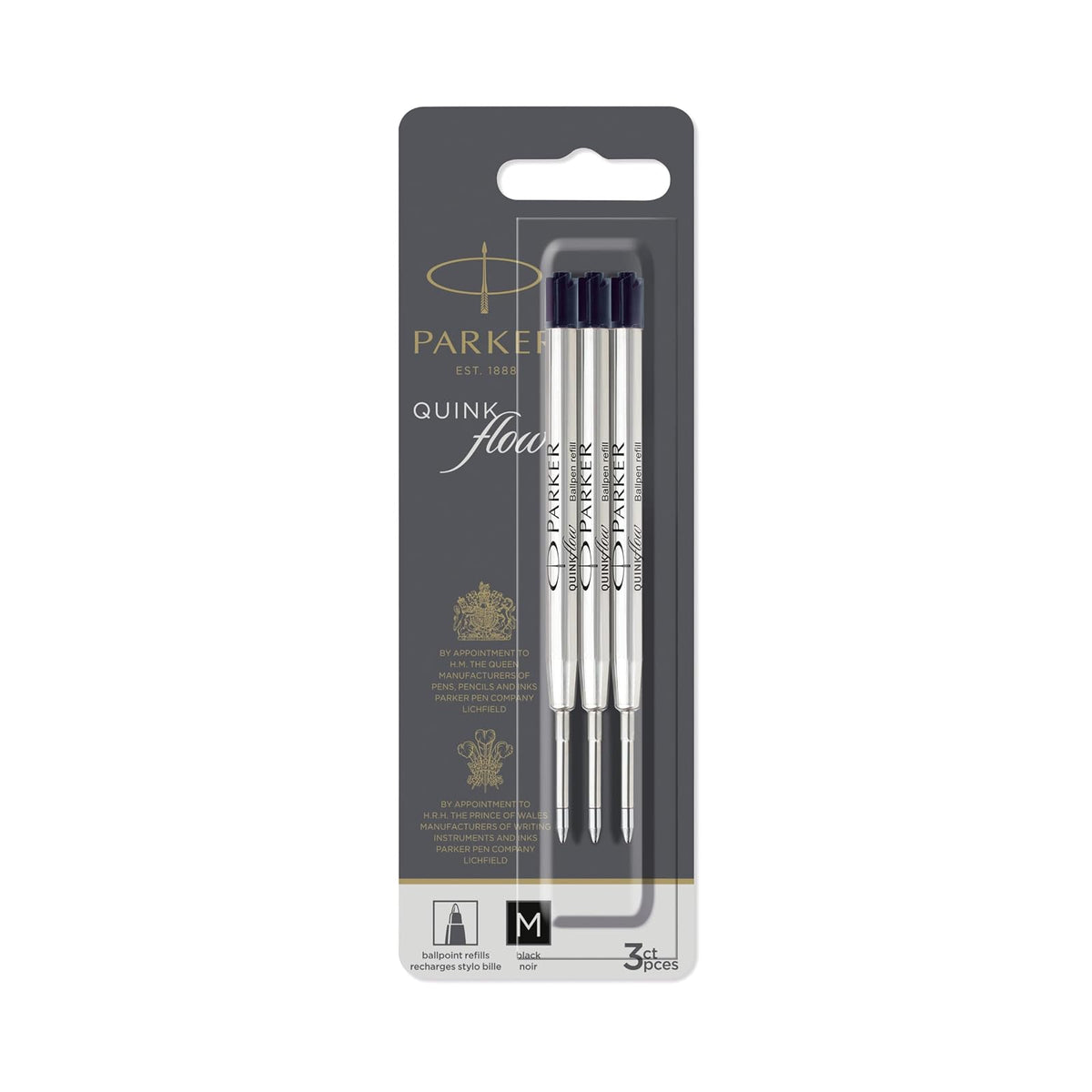 Parker QUINKflow - Recambios de tinta para bolígrafo de punta media, color negro, 3 unidades