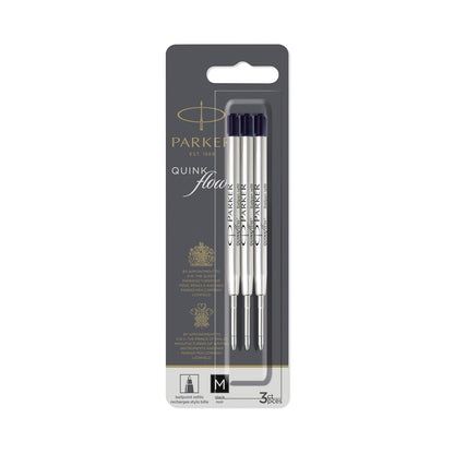 Parker QUINKflow - Recambios de tinta para bolígrafo de punta media, color negro, 3 unidades