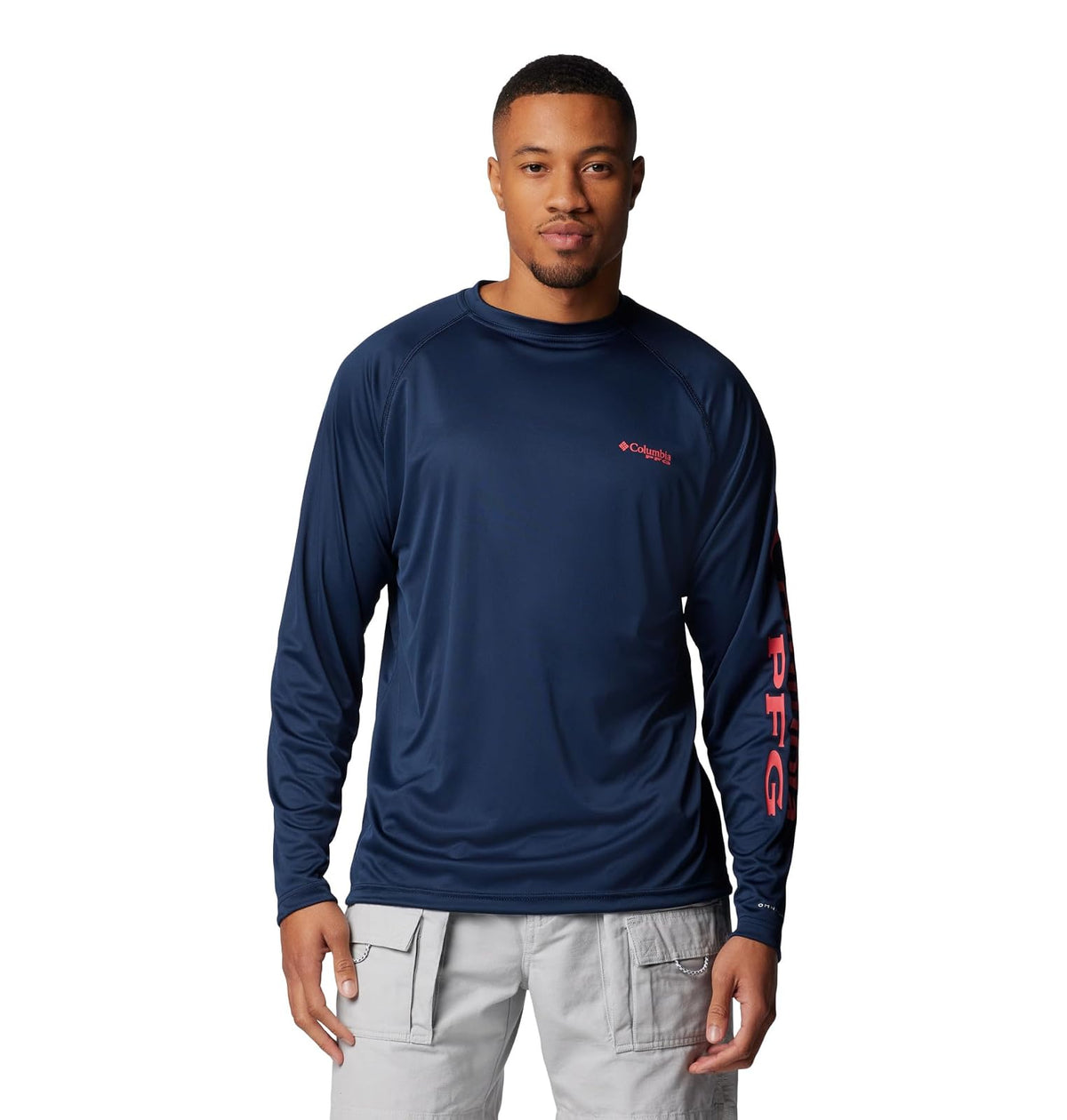 Columbia PFG Terminal Tackle Camisa Manga Larga Hombre - XL - Colegial azul marino - Sunset Rojo Logo