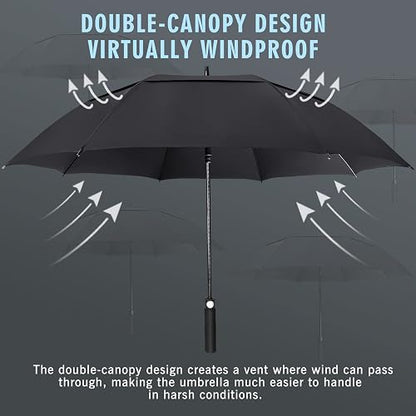 ZOMAKE Paraguas de Golf 54/62/68 Pulgadas, Paraguas Grande Resistente al Viento, Lluvia Gran Tamaño con Doble Toldo para Hombre, Ventilado