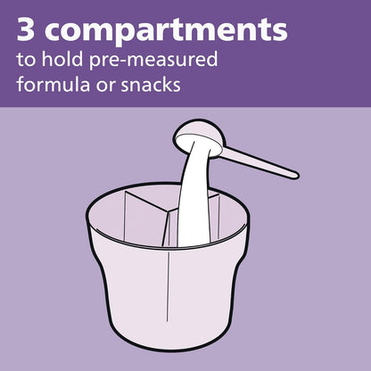 Philips AVENT Powder Formula Dispenser and Snack Cup, Grey | Diseño de 3 compartimentos, tapa giratoria, apta para viajes, sin BPA, apto para lavaplatos, apto para microondas, SCF135/18
