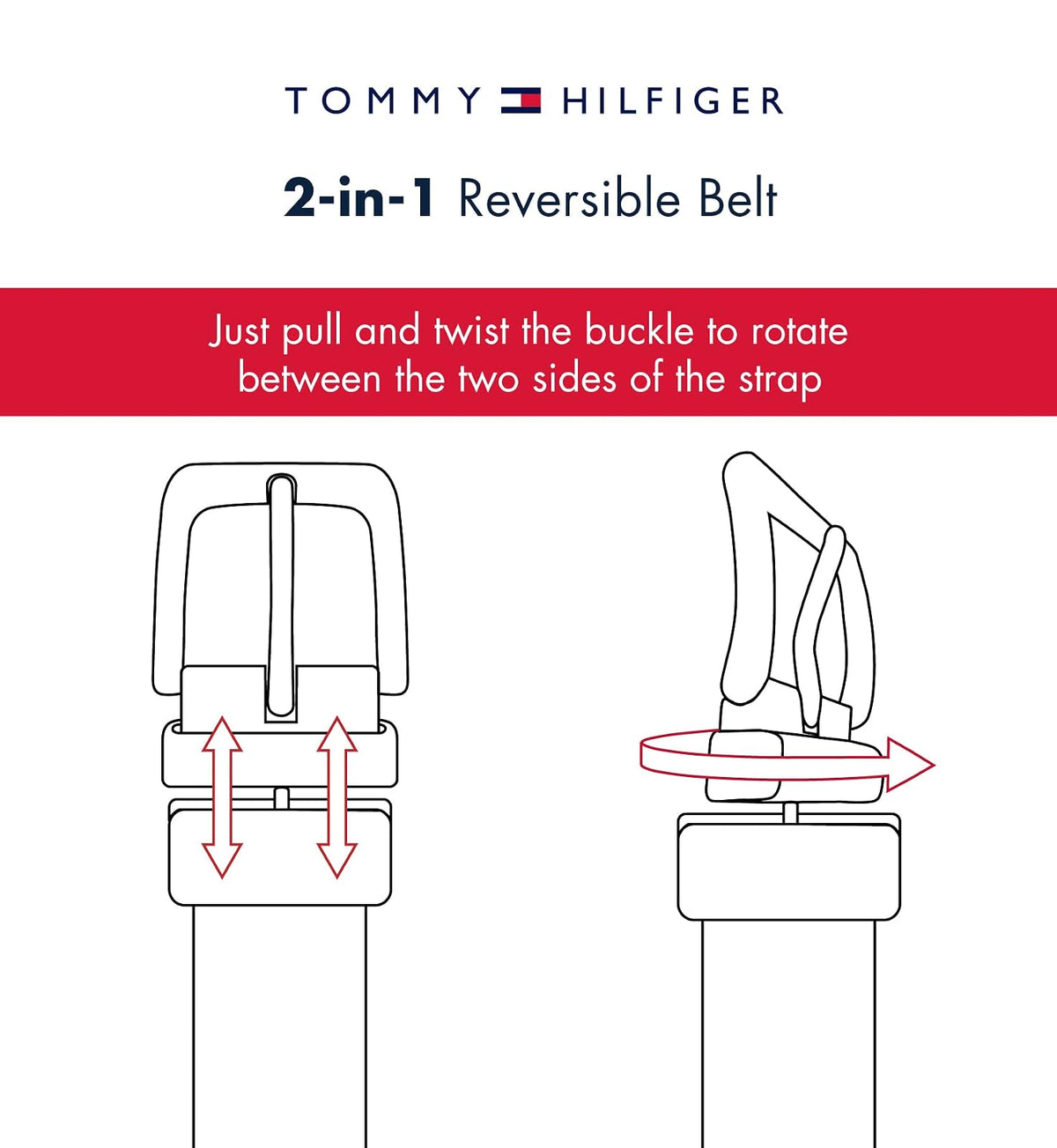 Tommy Hilfiger Cinturón reversible para hombre grande y alto con hebilla de níquel pulido
