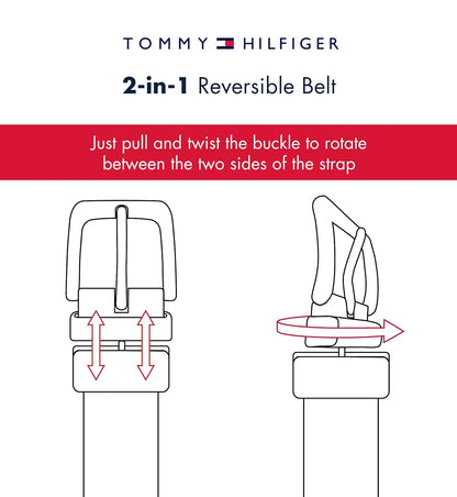 Tommy Hilfiger Cinturón reversible para hombre grande y alto con hebilla de níquel pulido
