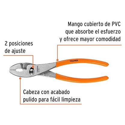 Truper PCH-10, Pinza de chofer, mango de vinil, 10", negro con naranja