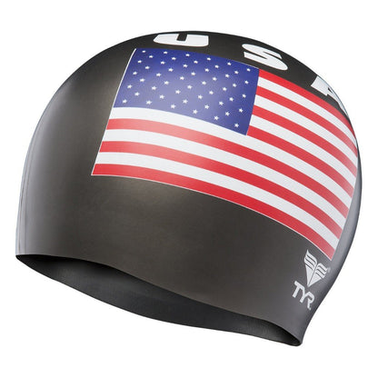 TYR USA - Gorra de Silicona de natación - Negro