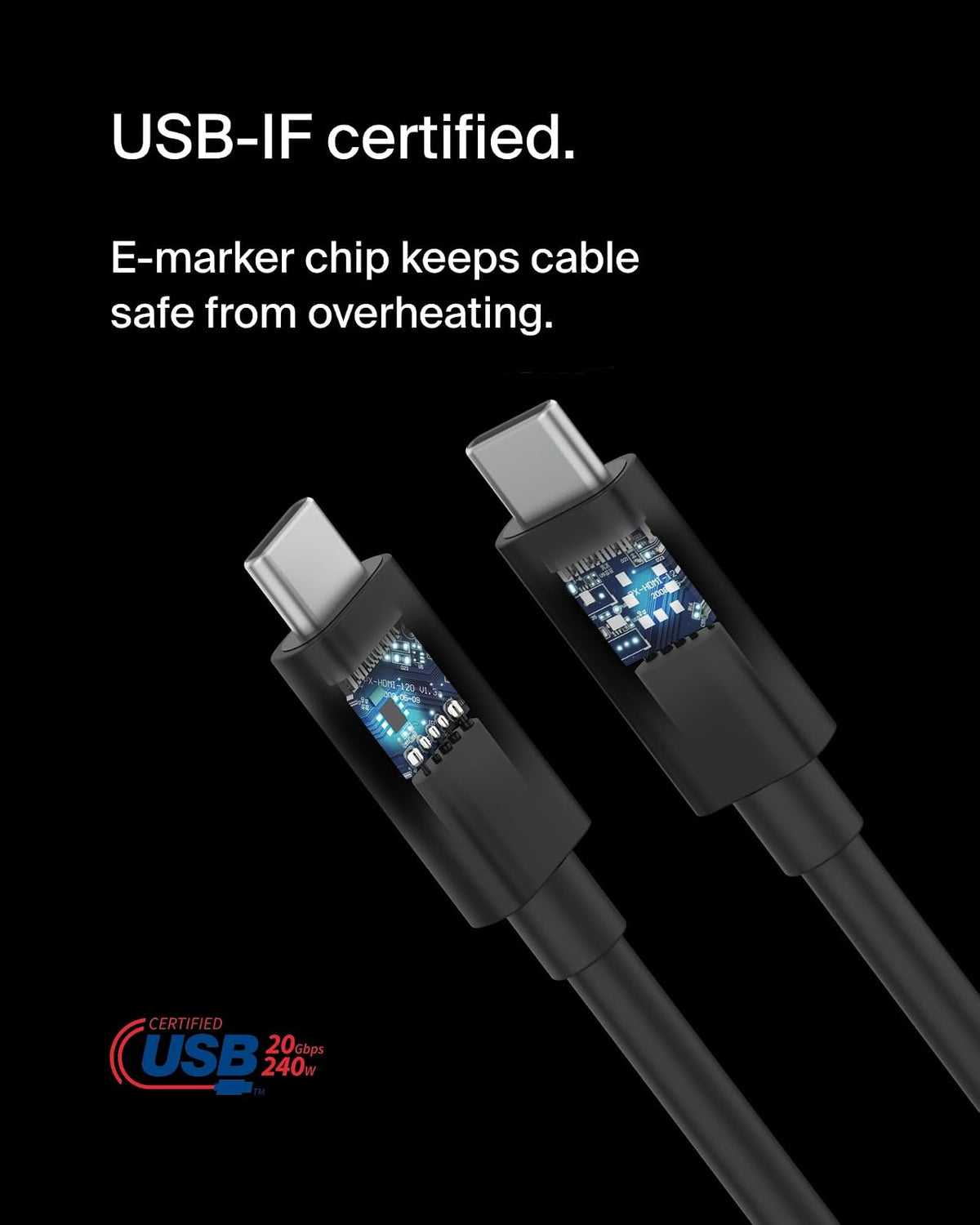 Belkin Connect - Cable USB4 (cable de alimentación de 4 pies/1,2 m), cable USB-C a USB-C con entrega de alimentación de 240 W + 20 Gbps, cable de alimentación compatible con USB4, compatible con
