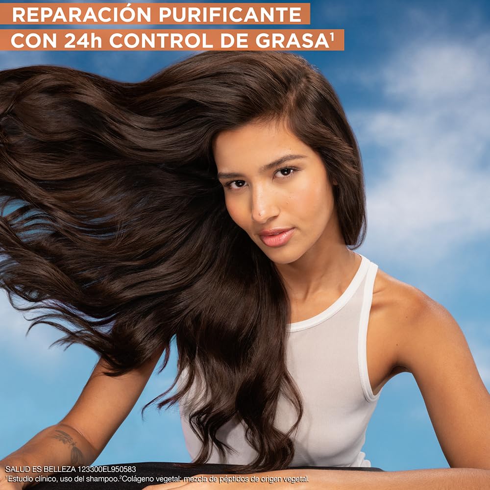 Kit Garnier Fructis Borrador de Daño y Control Grasa Rutina completa: Shampoo 650 ml + Acondicionador 650 ml + Crema para Peinar 300 ml, Reparación Purificante para Cabello Dañado con Raíces Grasas